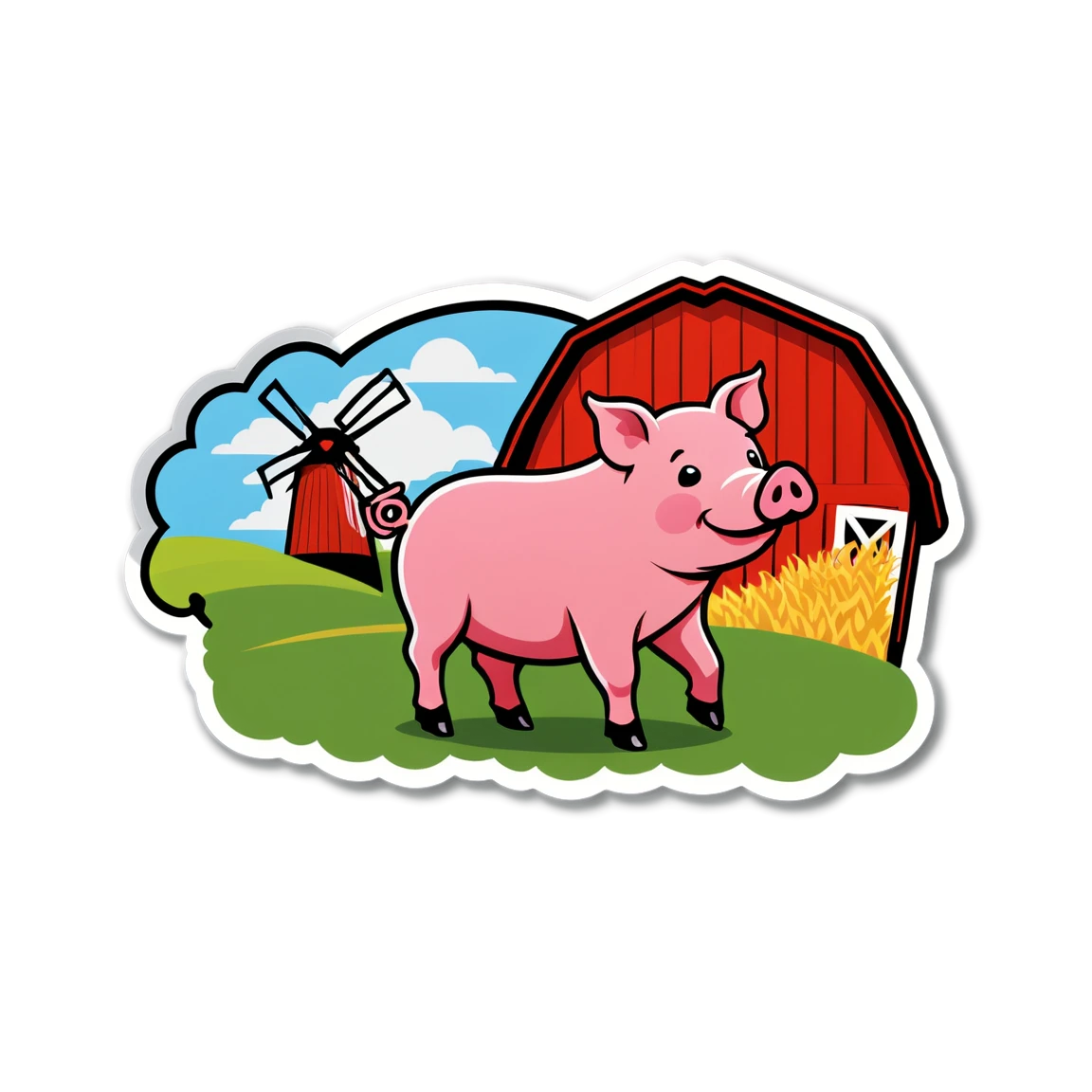 Farm with pig, farm sticker