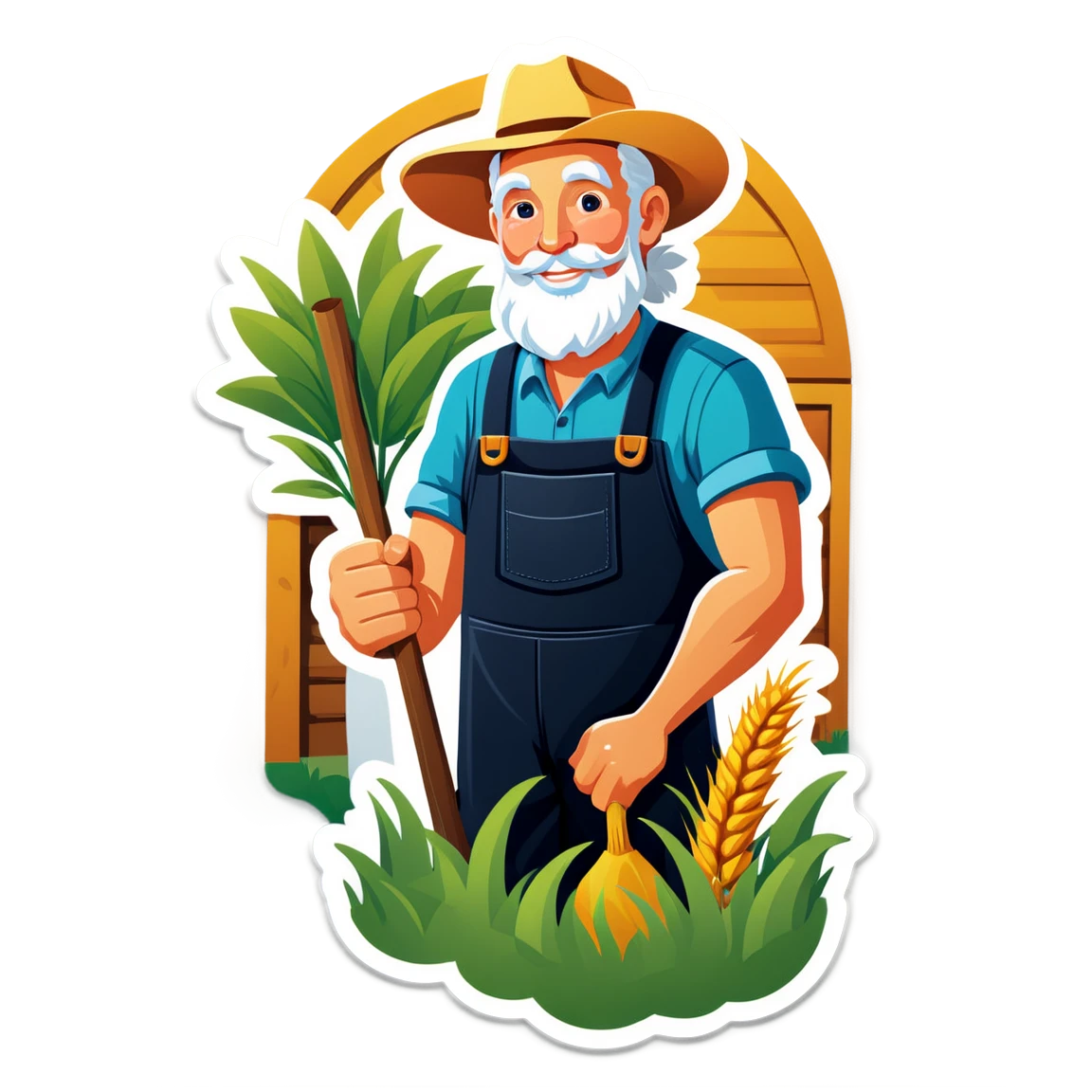 Farm with farmer, farm sticker