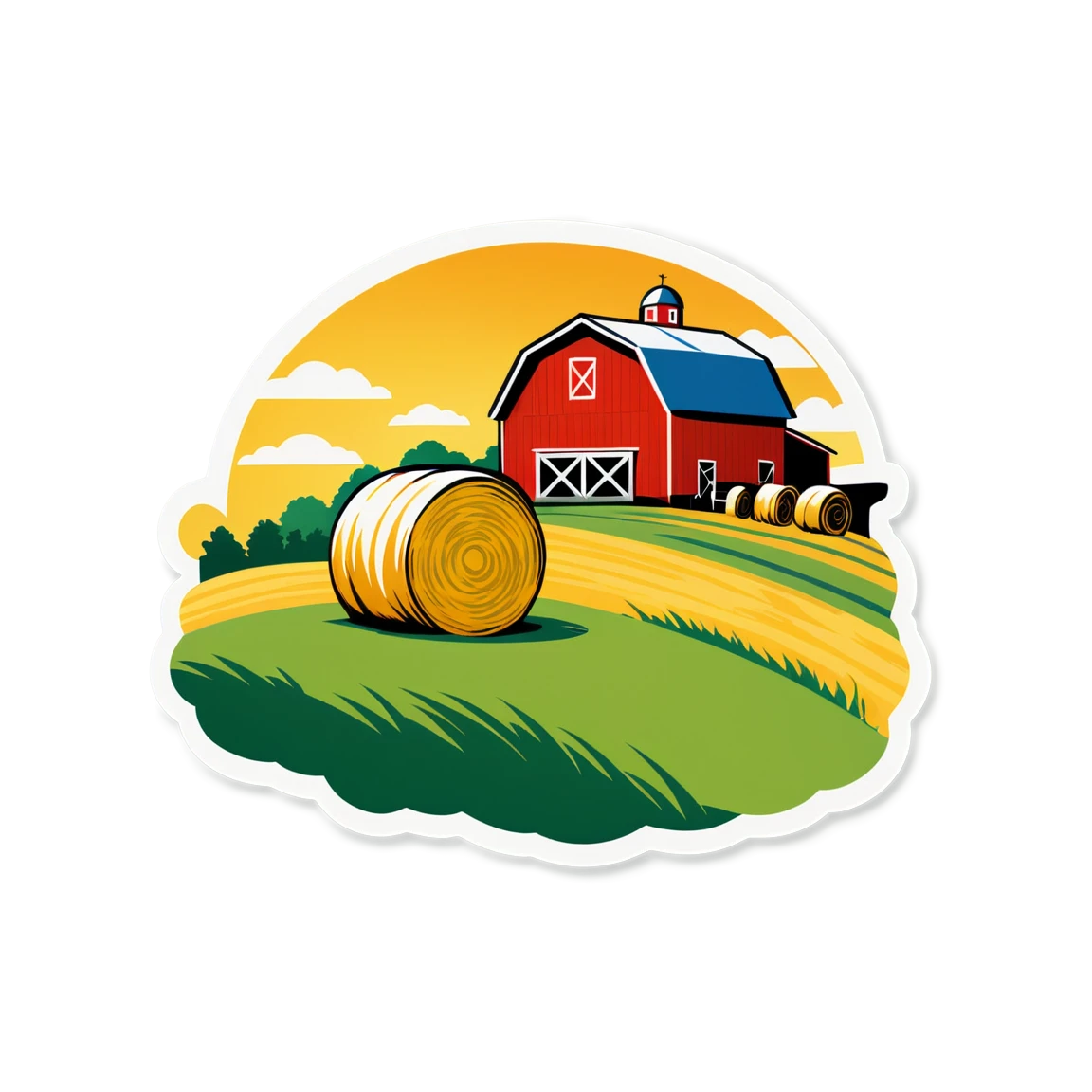 Farm with hay bales, farm sticker