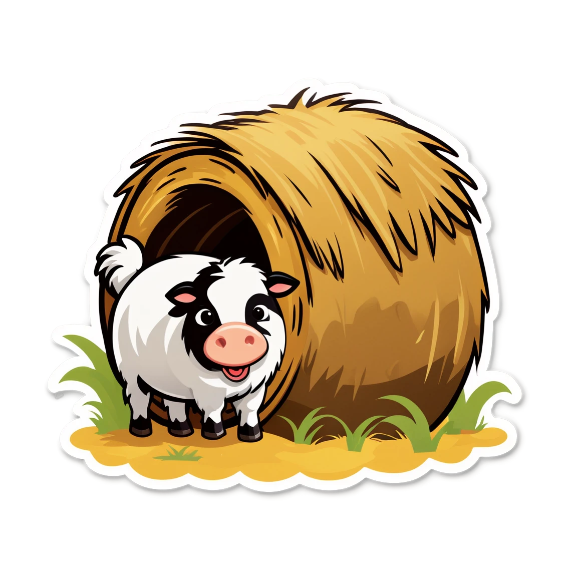 Farm animal sticker with hay bale