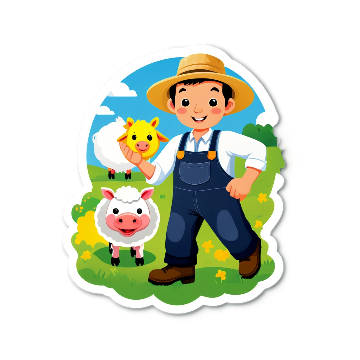 Farm animal sticker with farmer