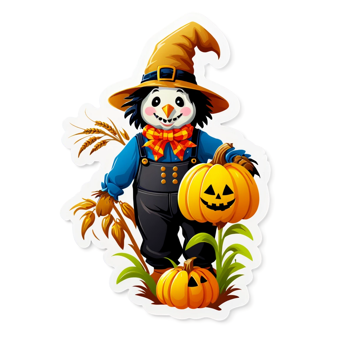 Farm animal sticker with scarecrow