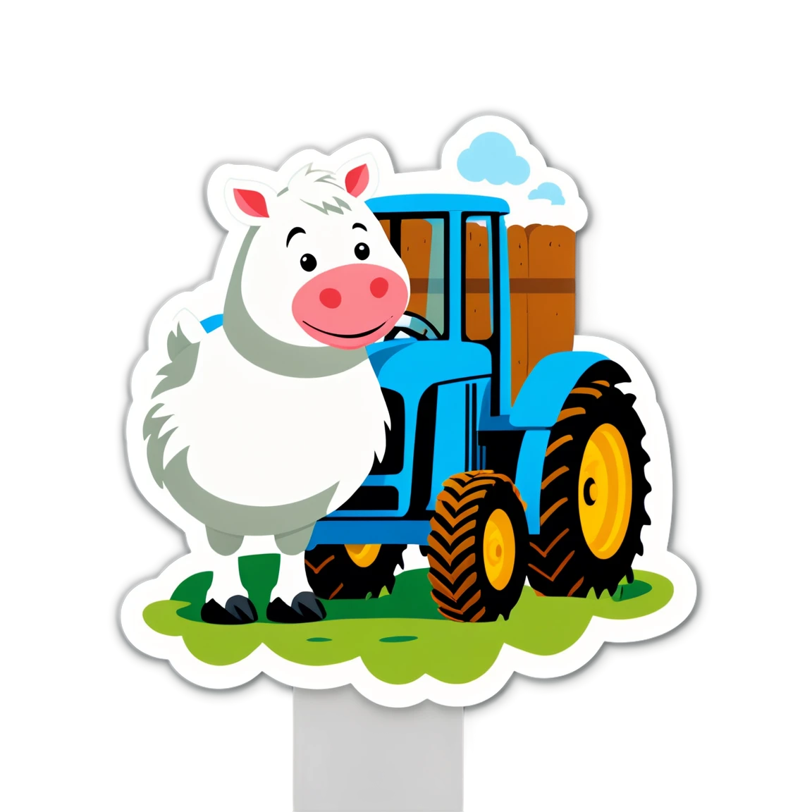 Farm animal sticker with tractor