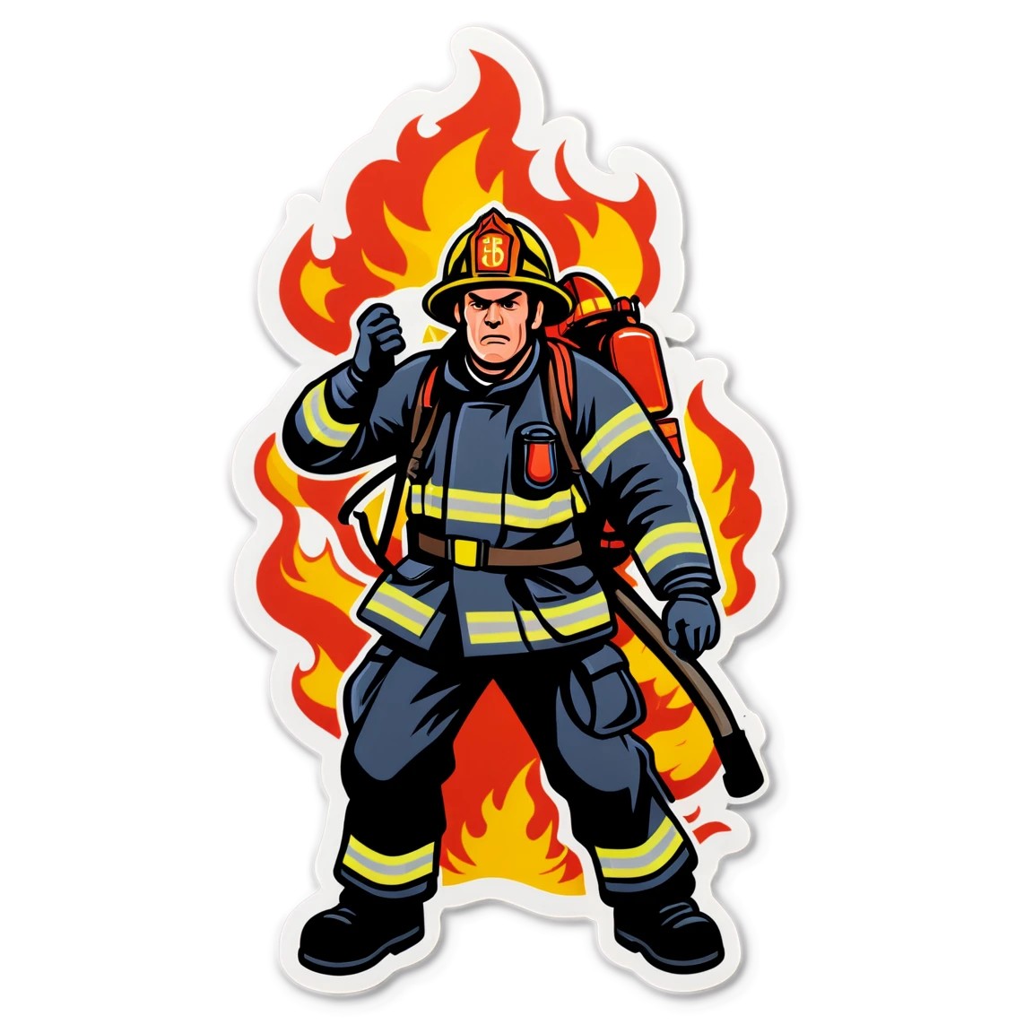 Dealing with fire, hero firefighter sticker, urban hero, firefighter sticker