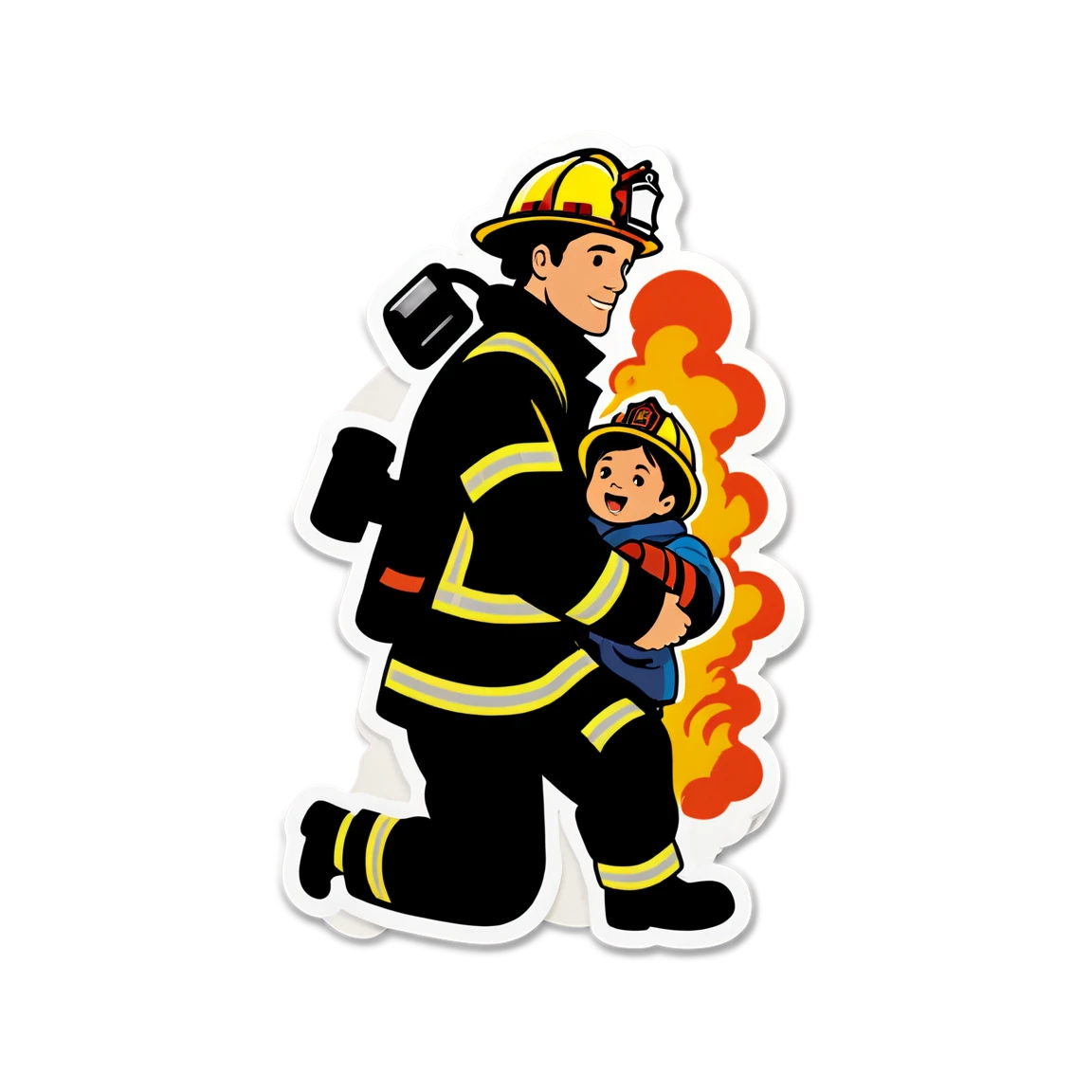 Dealing with fire, hero firefighter sticker, urban hero, firefighter sticker