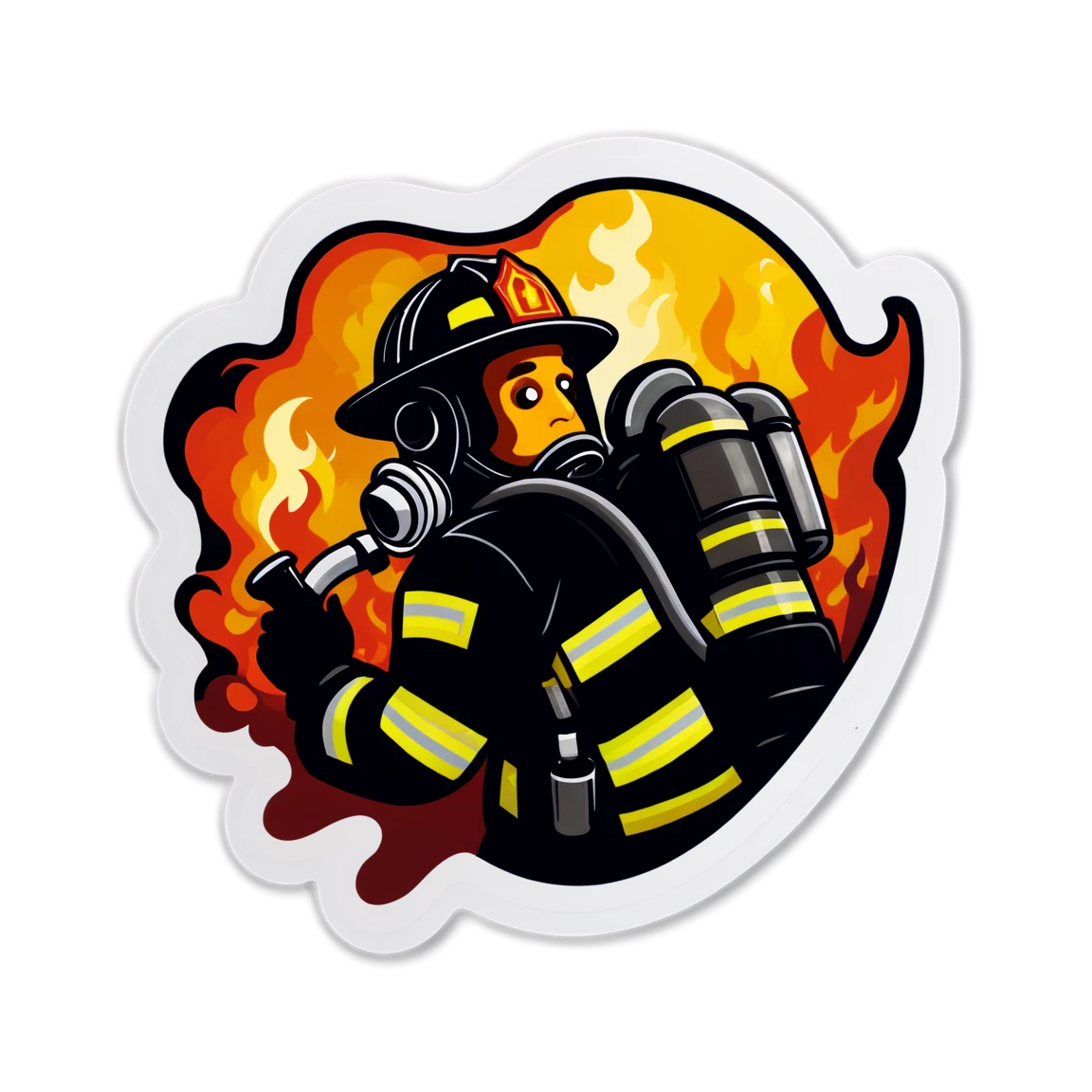 Dealing with fire, hero firefighter sticker, urban hero, firefighter sticker