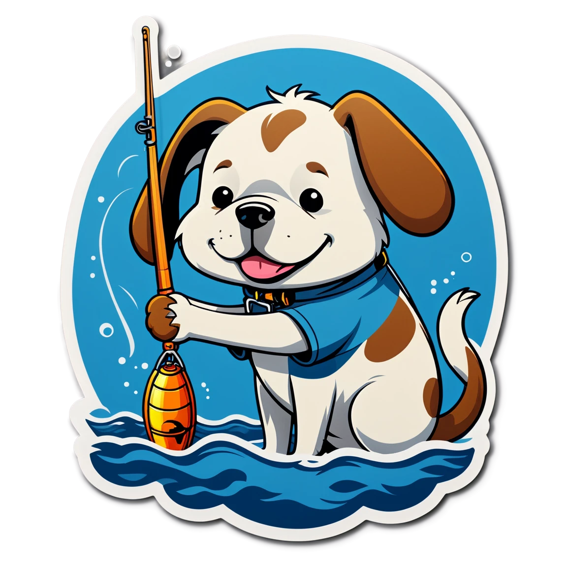 Fishing sticker with a dog