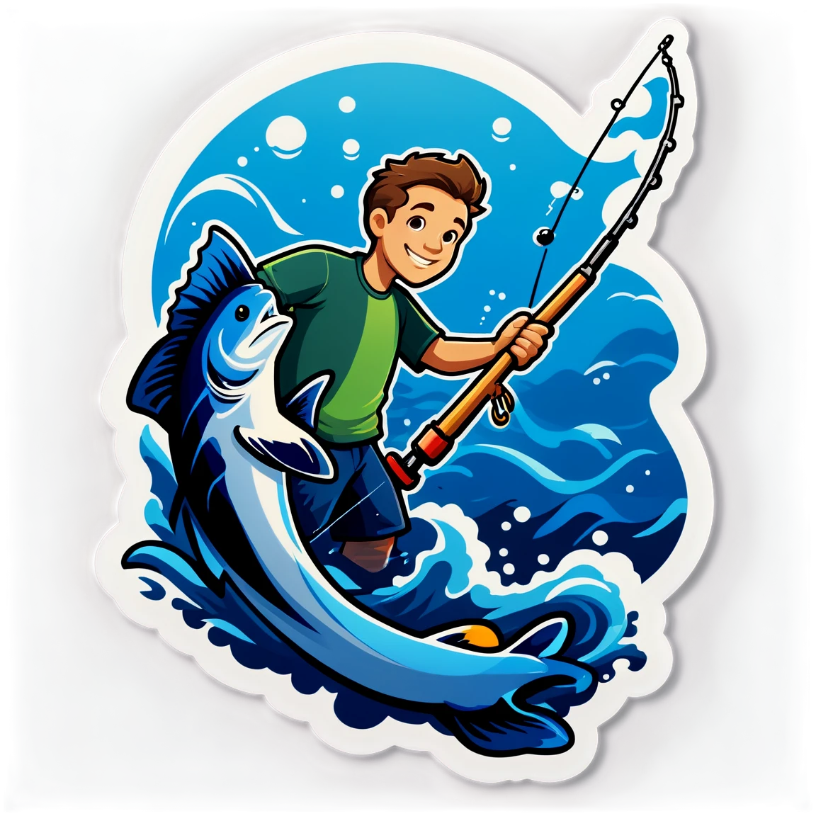 Fishing sticker in the ocean