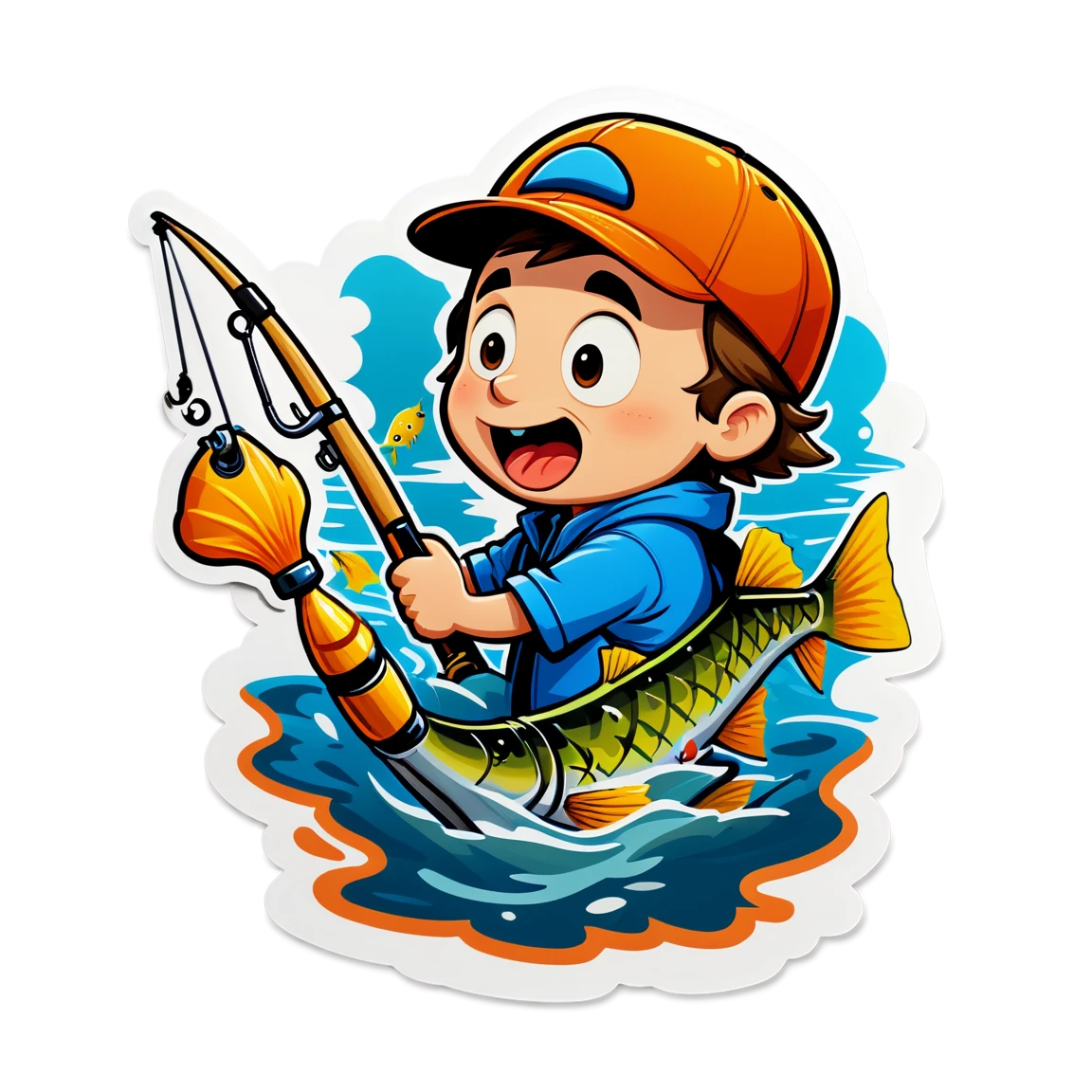 Cartoon fishing sticker