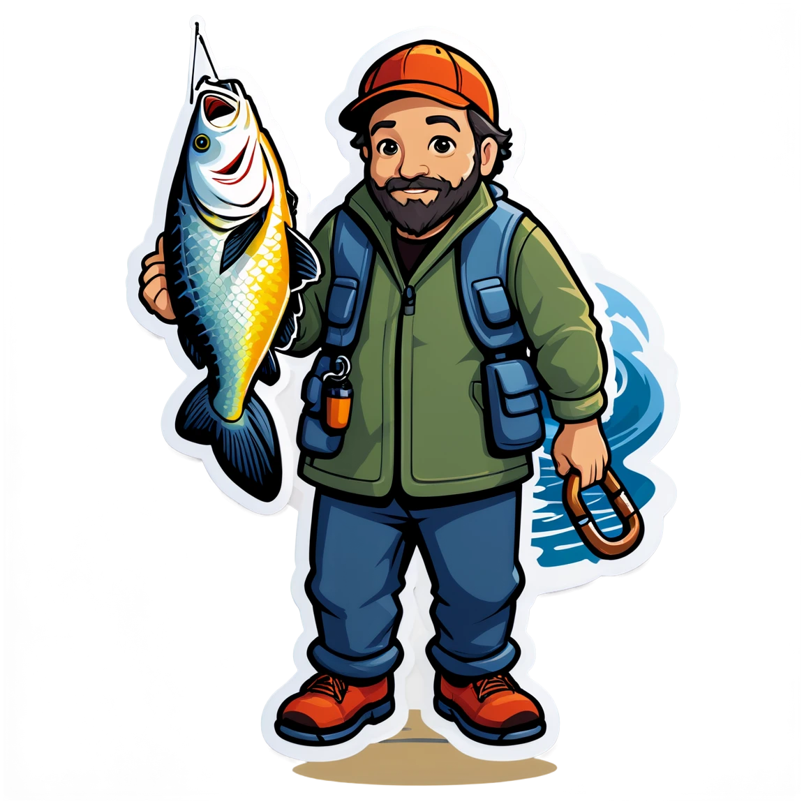 Fishing sticker with a fisherman