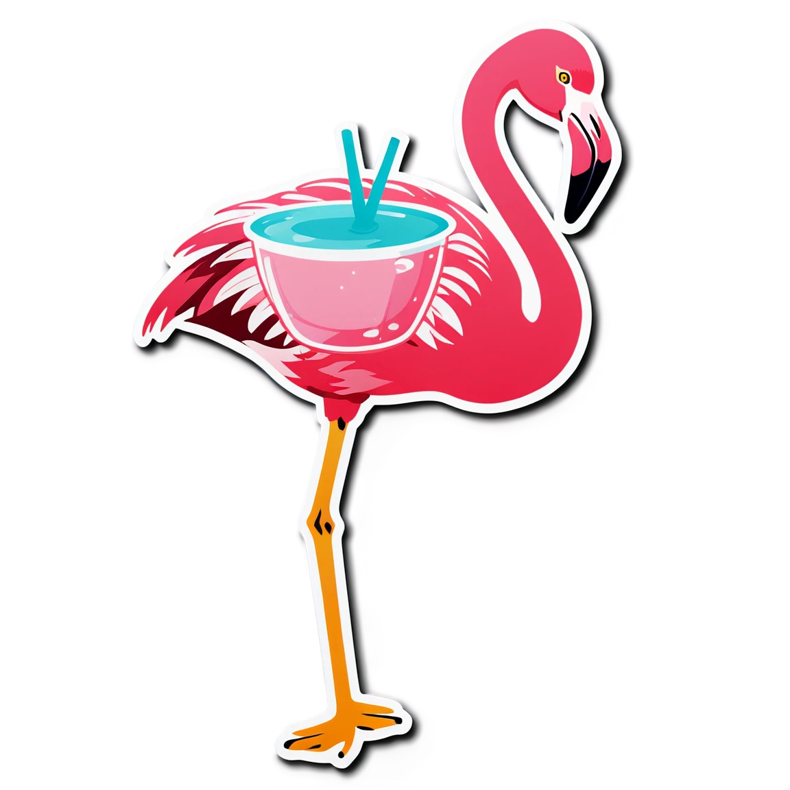 Flamingo with a drink, flamingo sticker