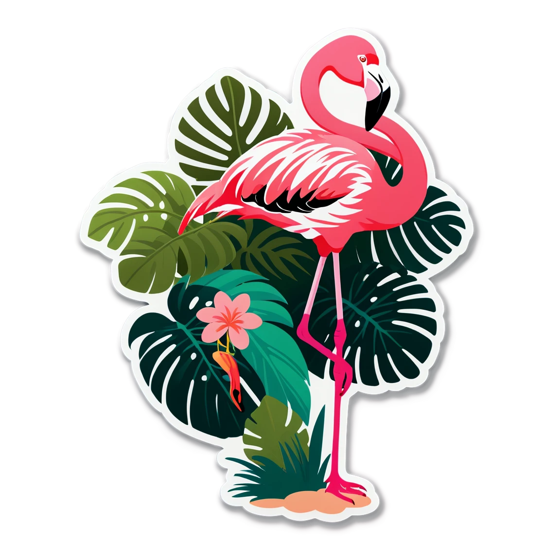 Flamingo in a rainforest, flamingo sticker