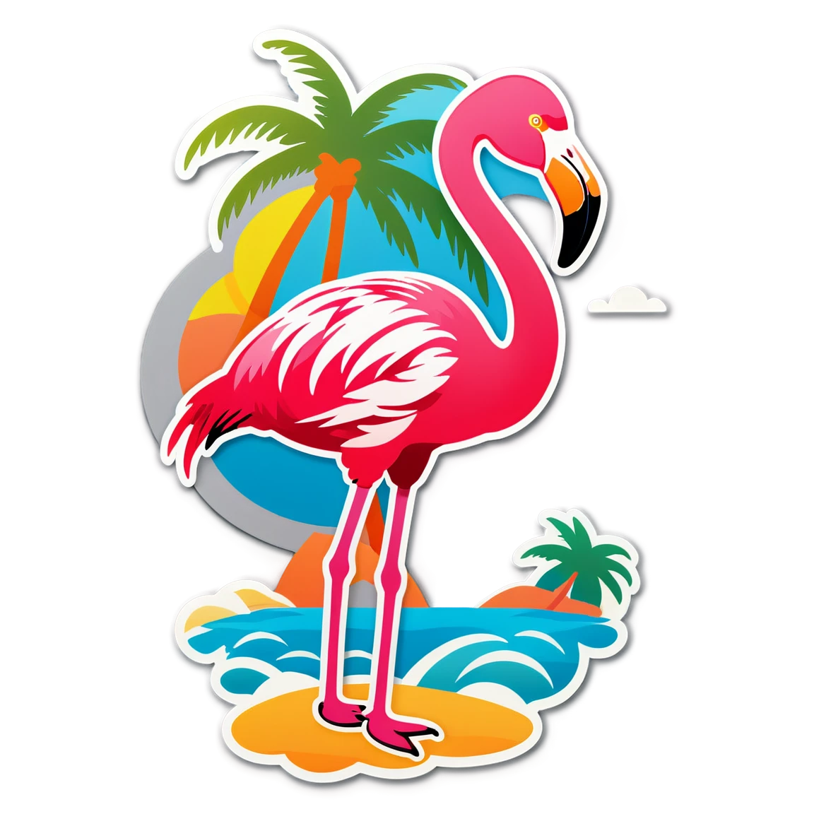 Flamingo by the beach, flamingo sticker