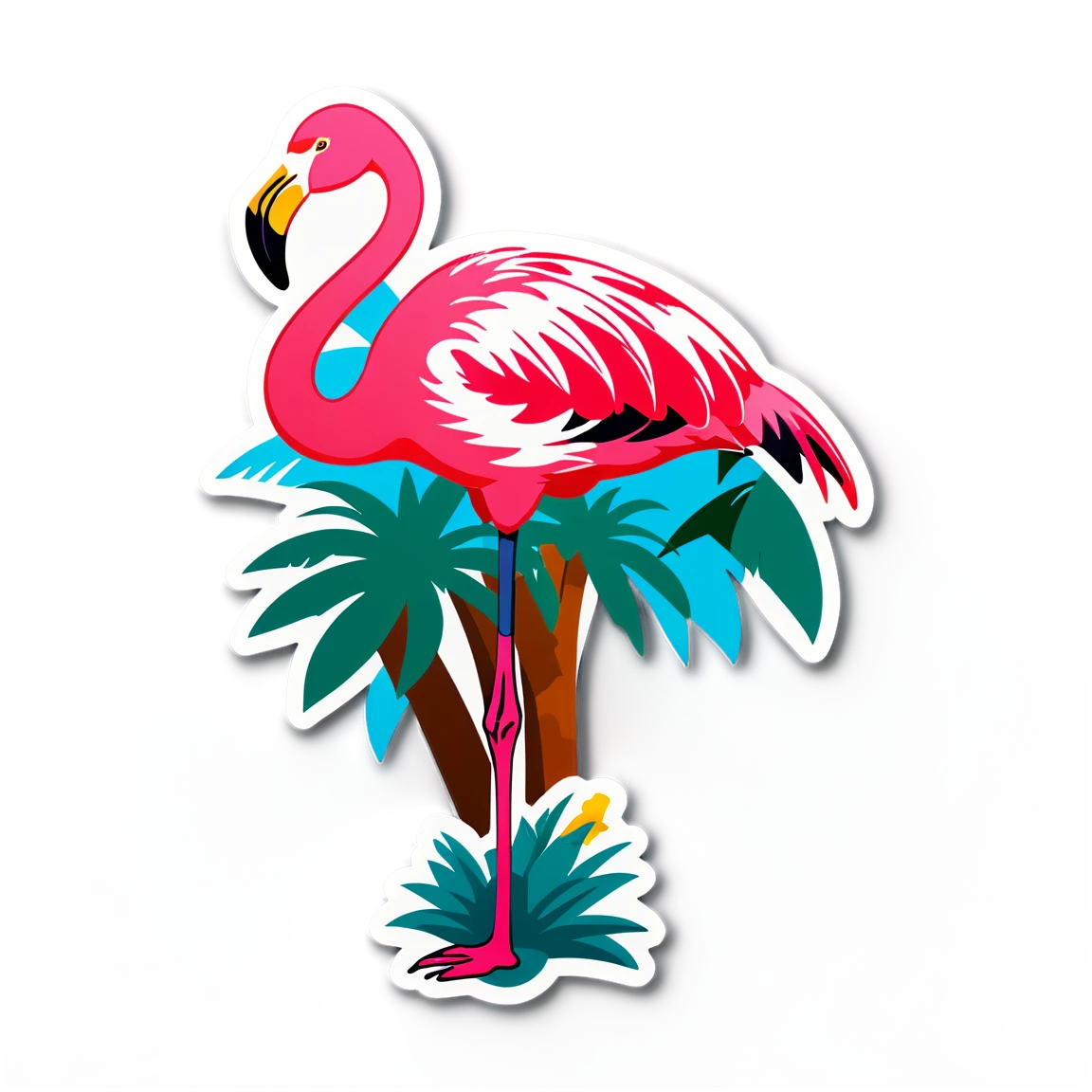 Flamingo with palm trees, flamingo sticker