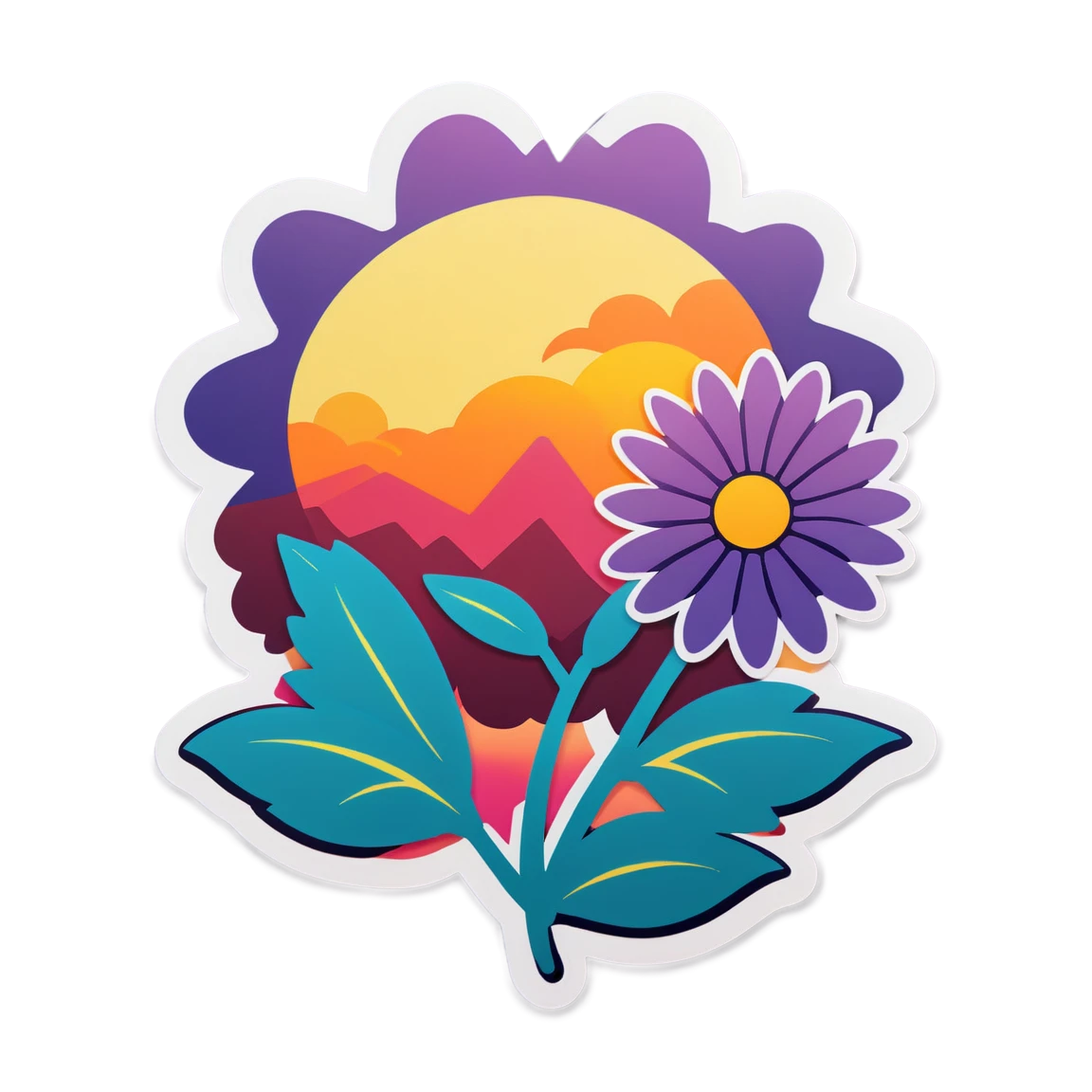 Flowers in sunset, garden sticker, flower sticker