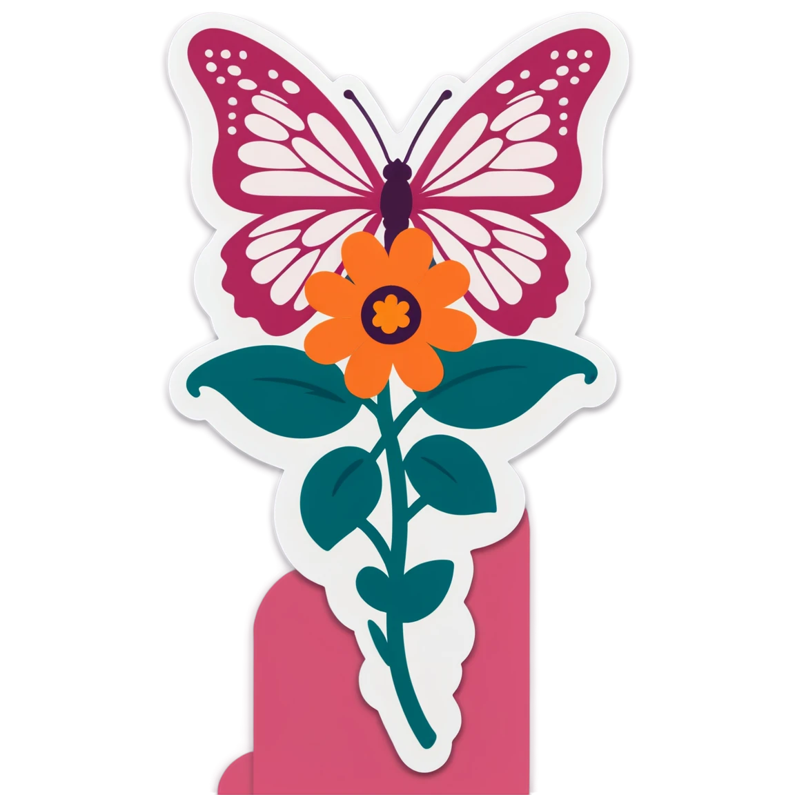 Pink flower with butterfly, garden sticker, flower sticker