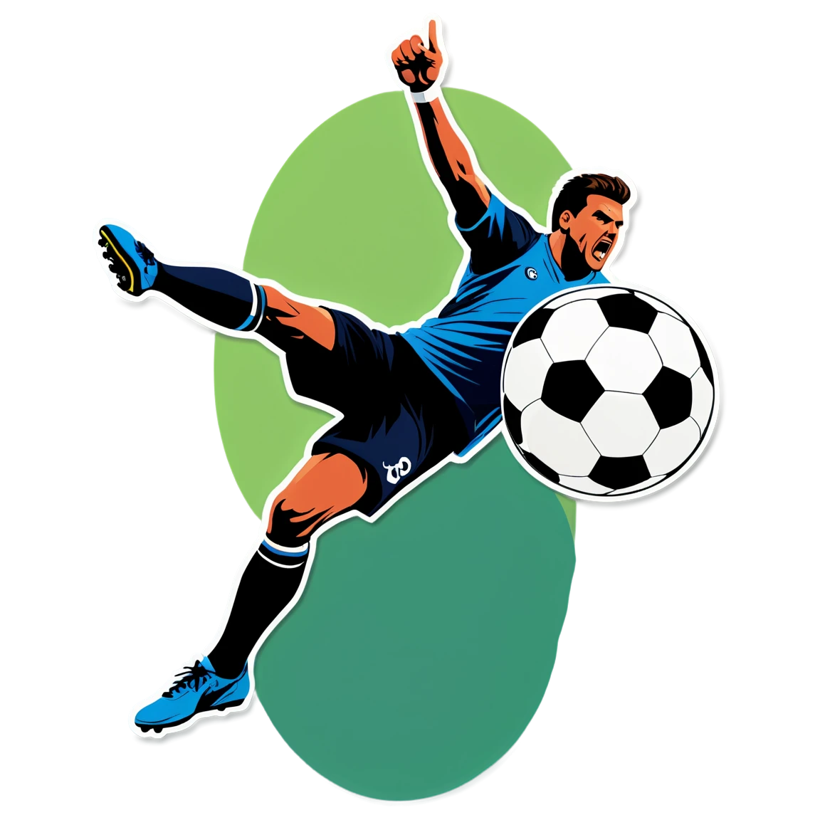 Football sticker in mid-air kick