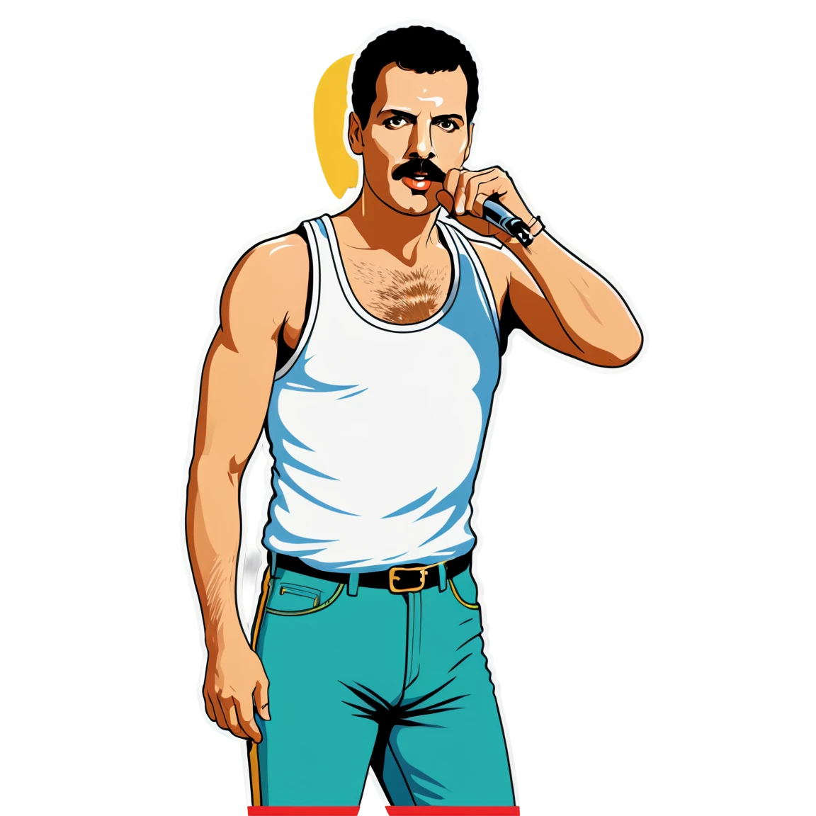 Freddie Mercury in a white tank top, singer sticker, Freddie Mercury sticker