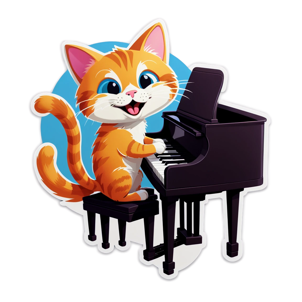 Cat in a piano, orange cat sticker, funny cat sticker