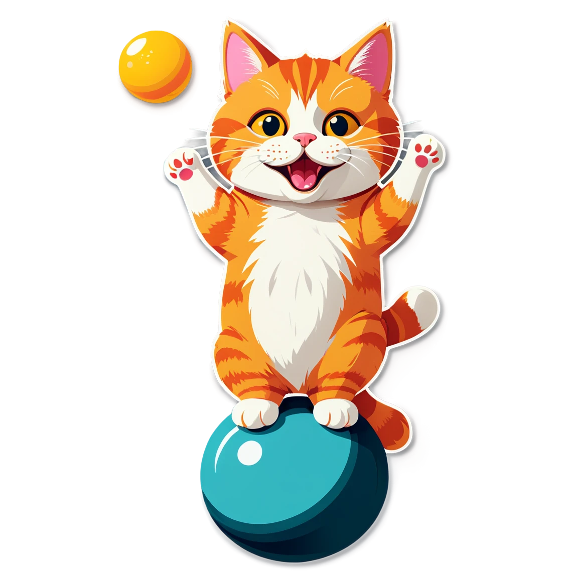 Cat playing with ball, orange cat sticker, funny cat sticker