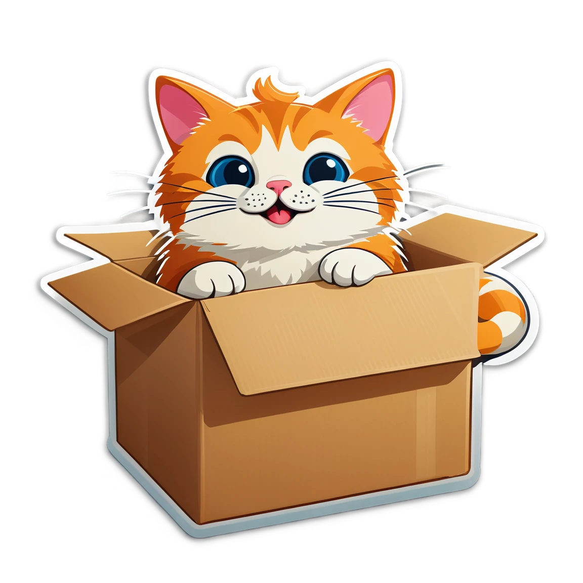 Cat playing in a box, orange cat sticker, funny cat sticker