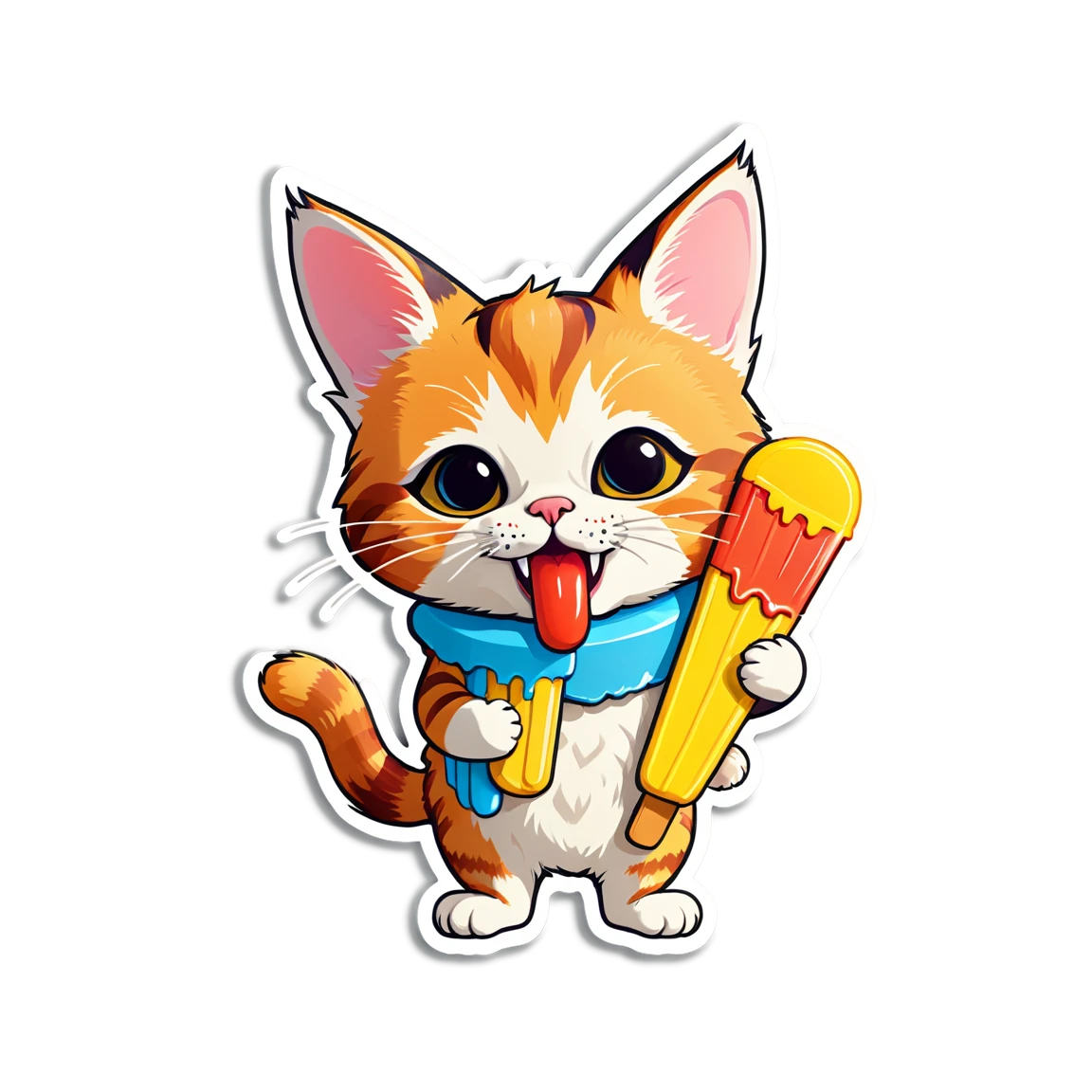 Cat licking candy, orange cat sticker, funny cat sticker