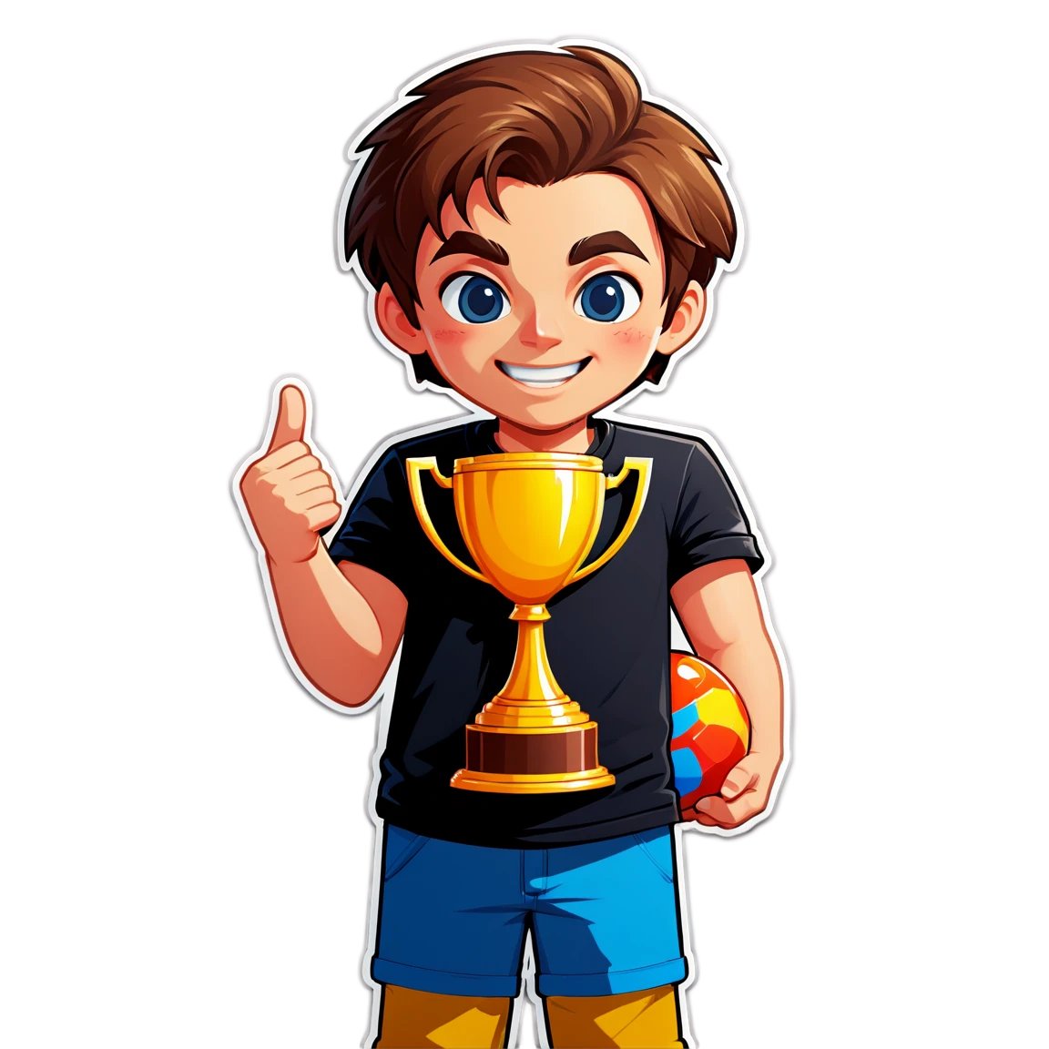 Gaming sticker, holding a game trophy