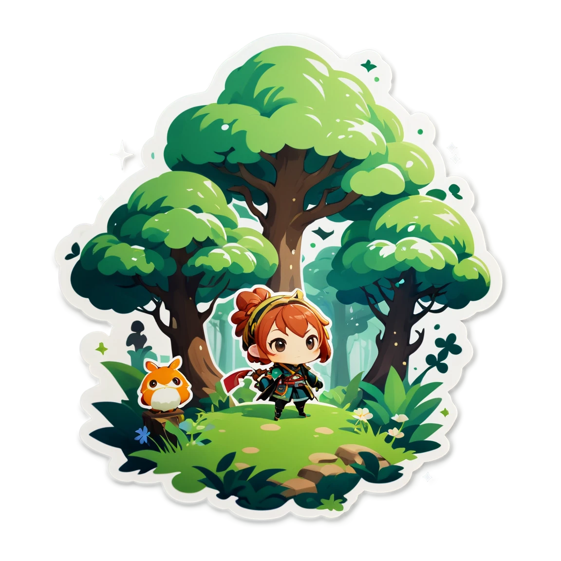 Genshin sticker in a magical forest