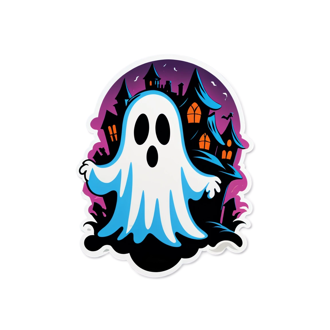 Ghost in a haunted house, ghost sticker