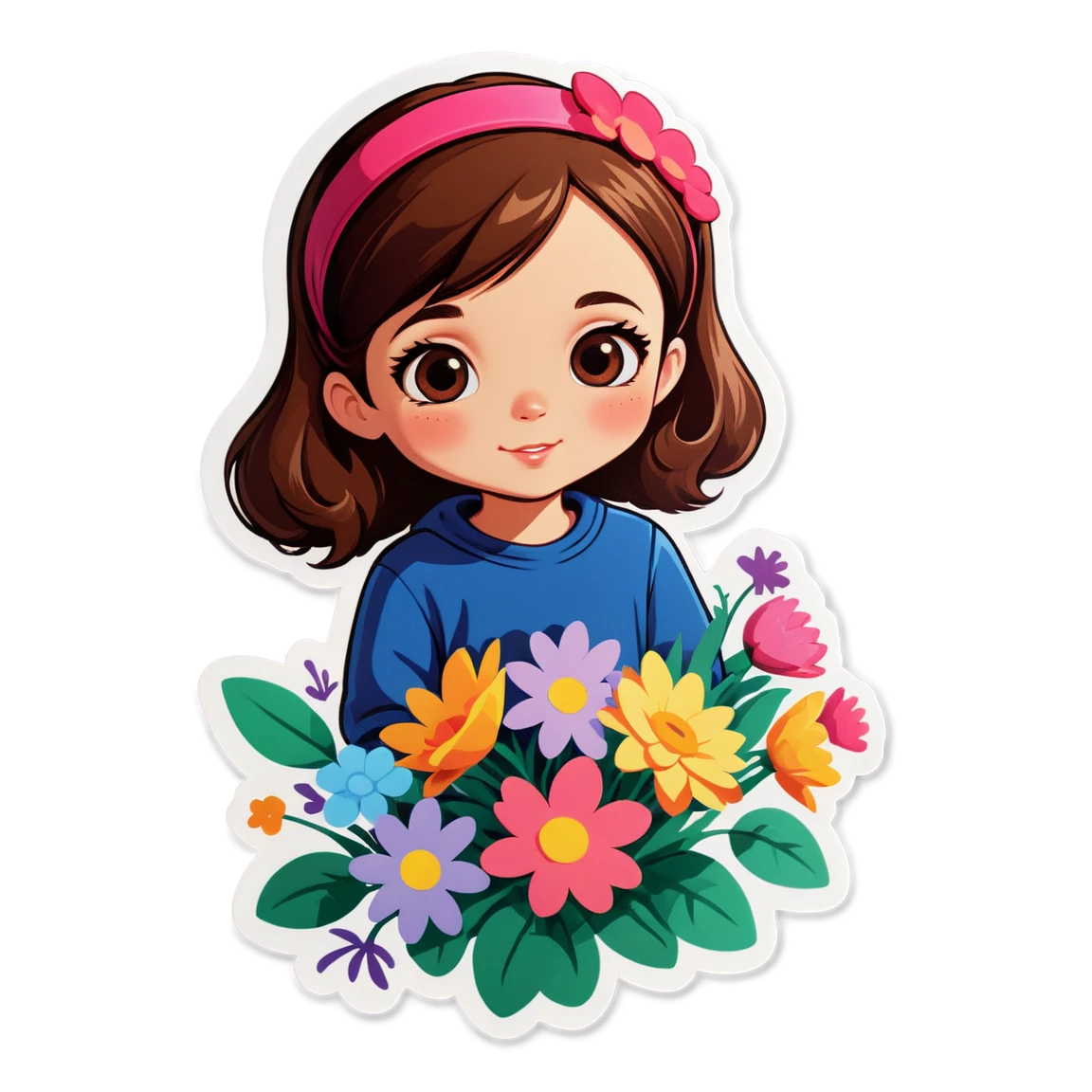 Girl with flowers, girl sticker