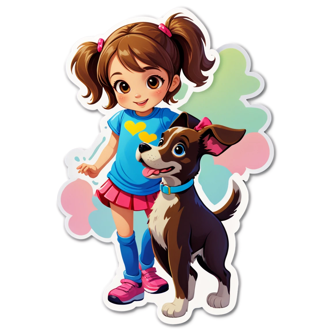 Girl playing with a dog, girl sticker