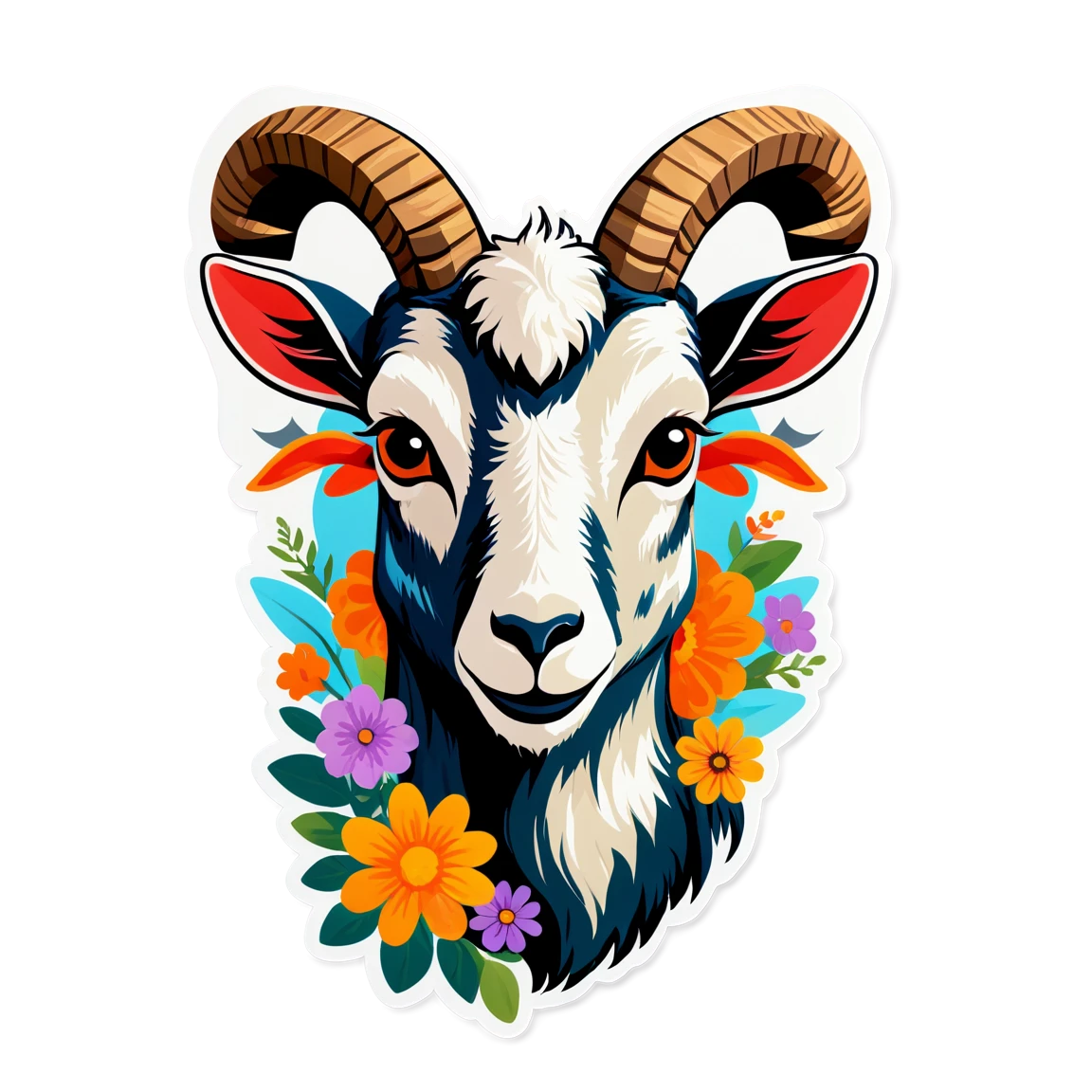 Goat head sticker with flowers