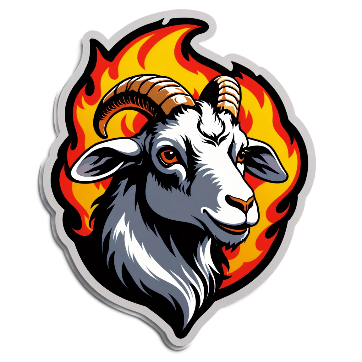 Goat head sticker surrounded by flames