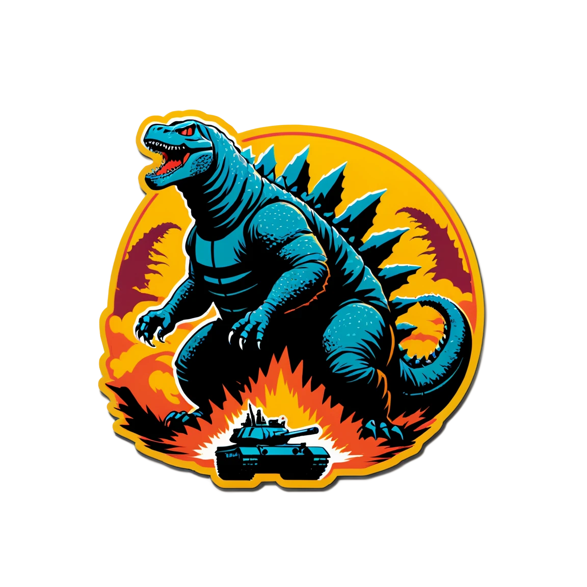 Godzilla with army tanks, Godzilla sticker