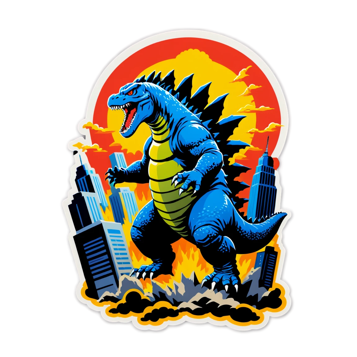 Godzilla destroying buildings, Godzilla sticker