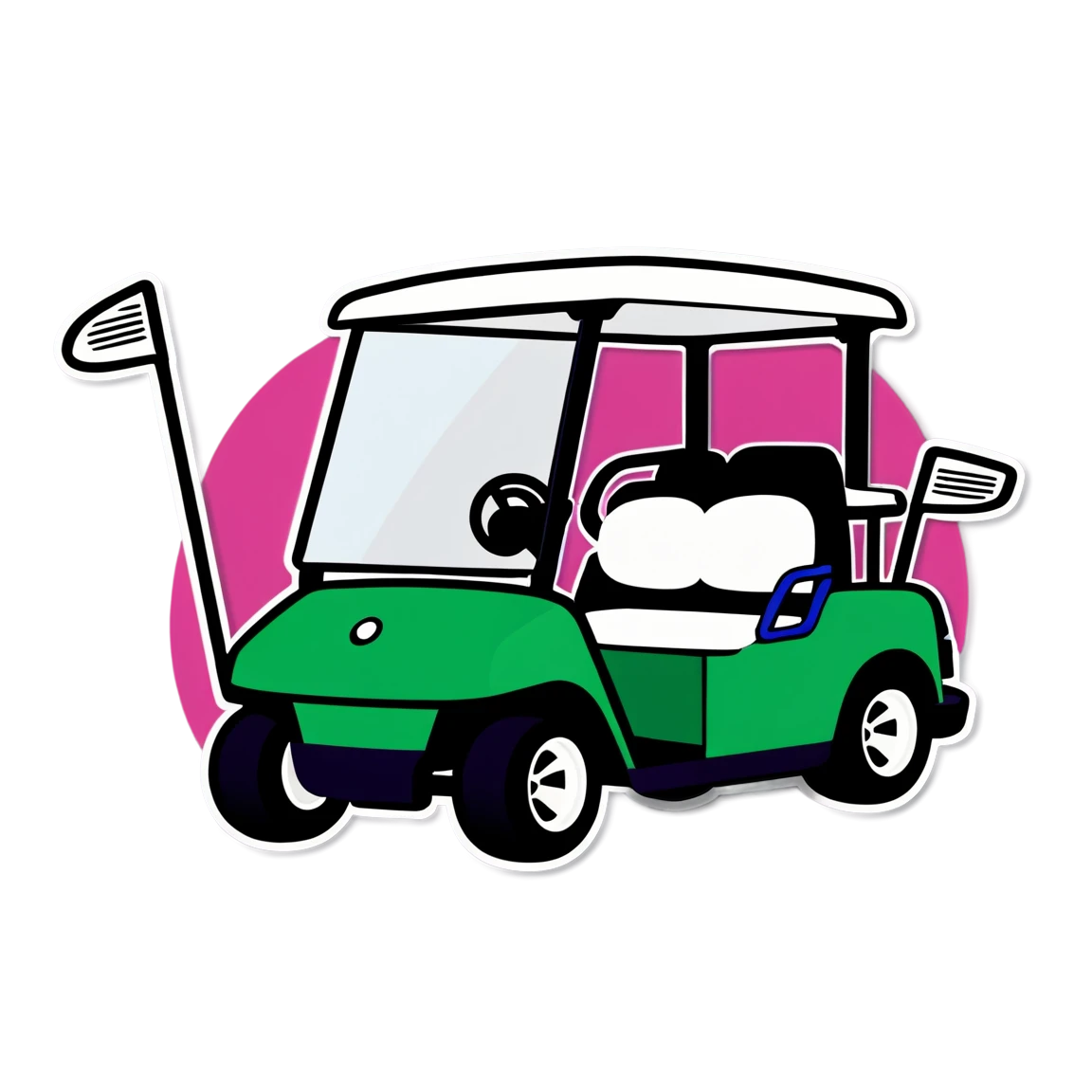 Golf cart with golf clubs, golf cart sticker