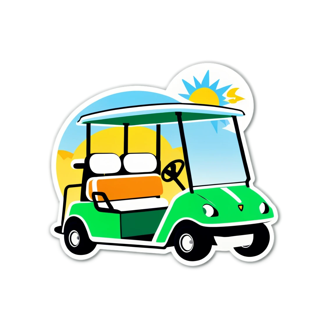 Golf cart on a sunny day, golf cart sticker