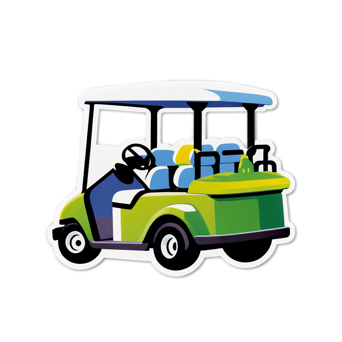 Golf cart with players, golf cart sticker