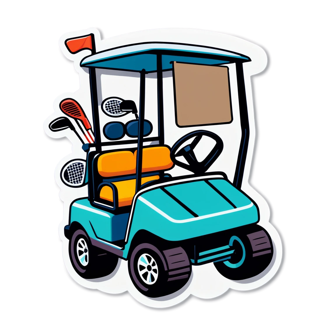 Golf cart with a bag of clubs, golf cart sticker