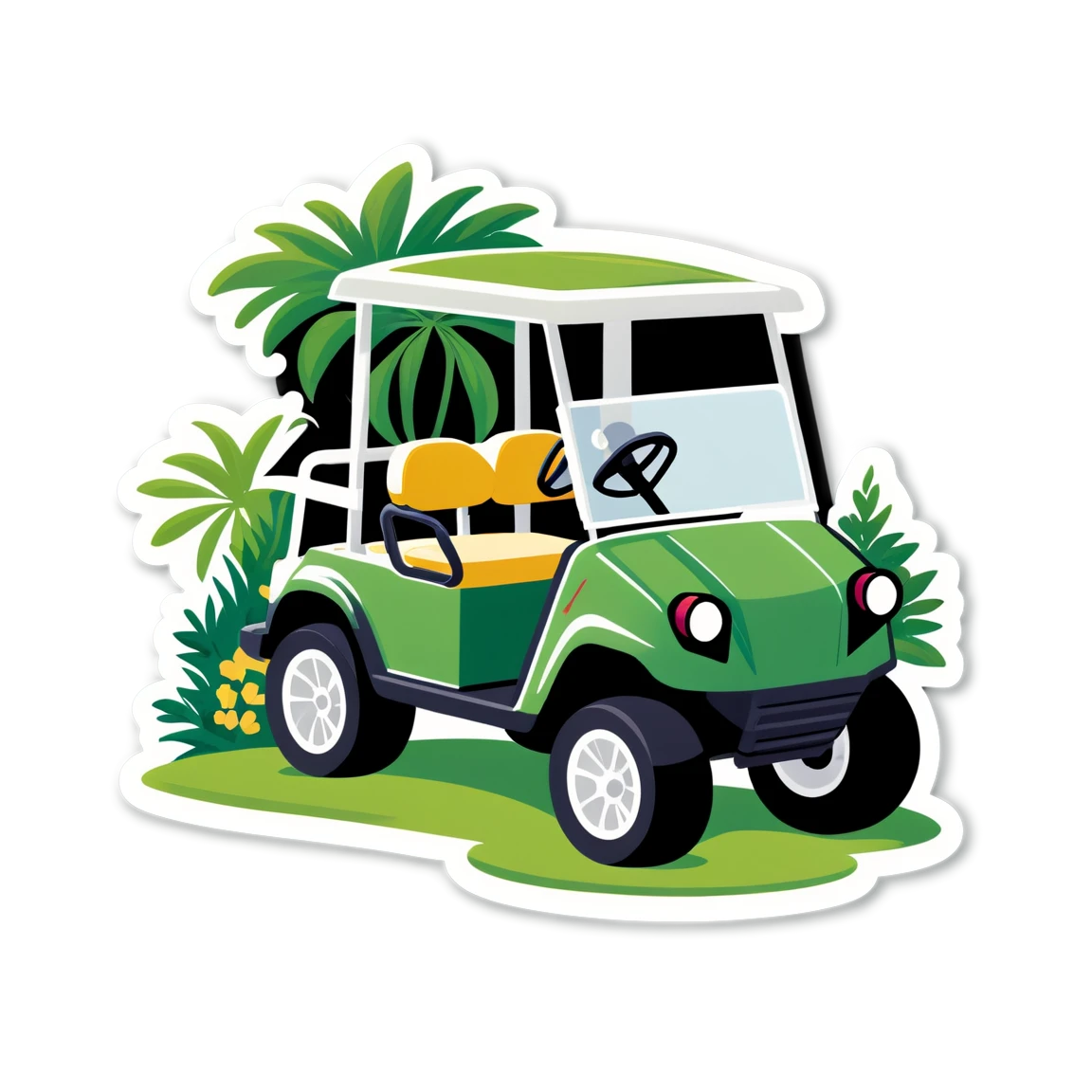 Golf cart with greenery, golf cart sticker