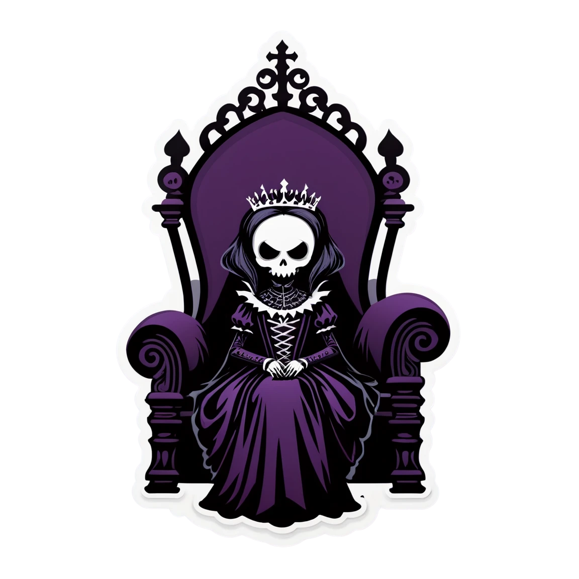 Goth sticker sitting on a throne