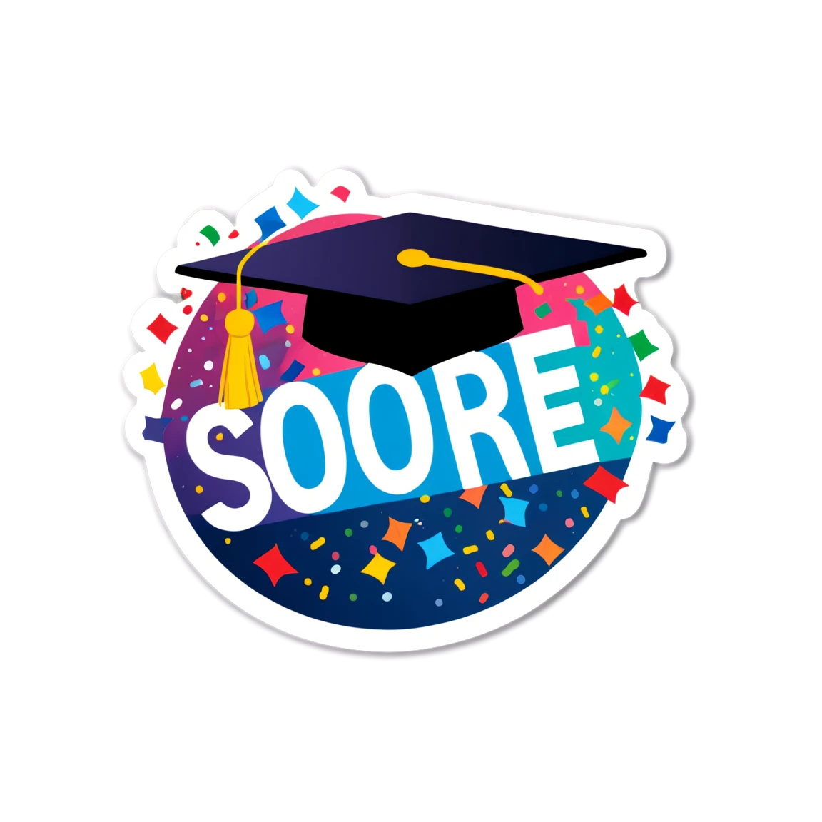 Graduation sticker with confetti