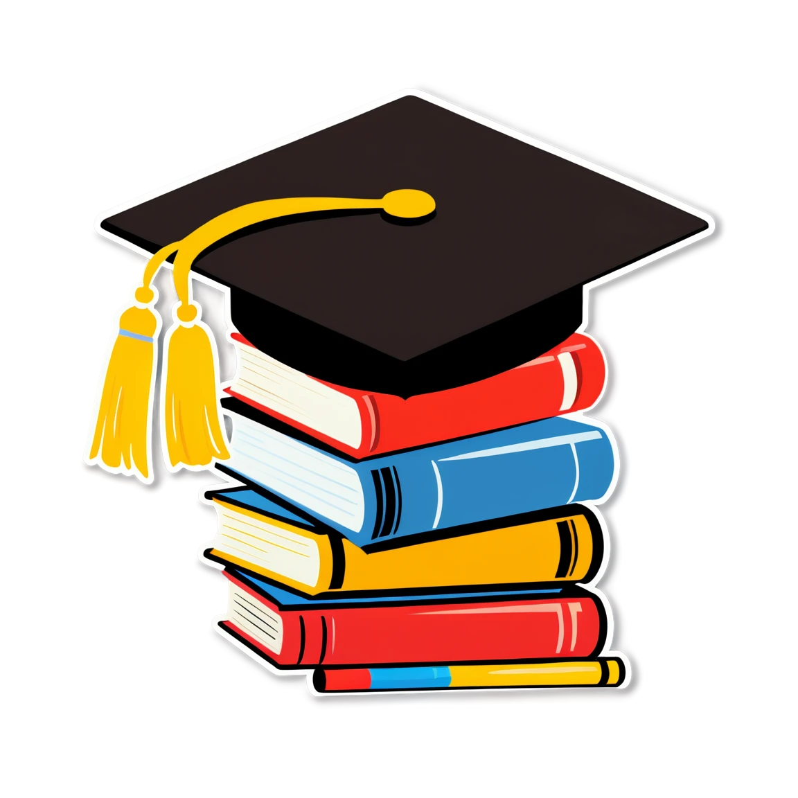 Graduation cap on stack of books, graduation cap sticker