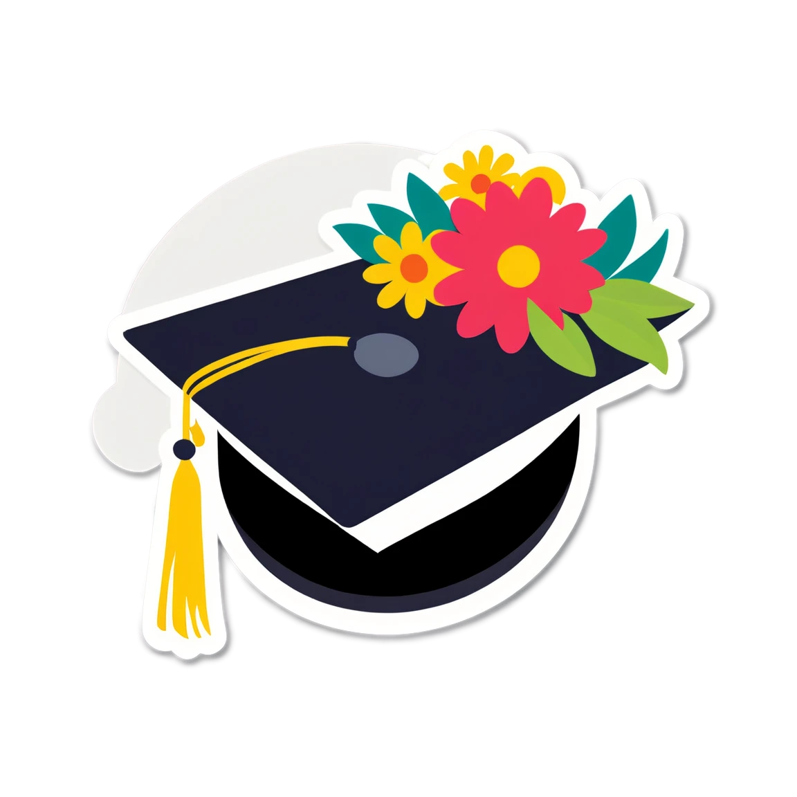 Graduation cap decorated with flowers, graduation cap sticker