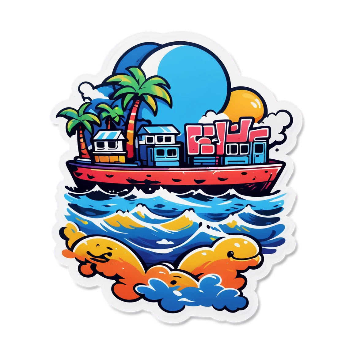 Beach graffiti sticker, graffiti sticker