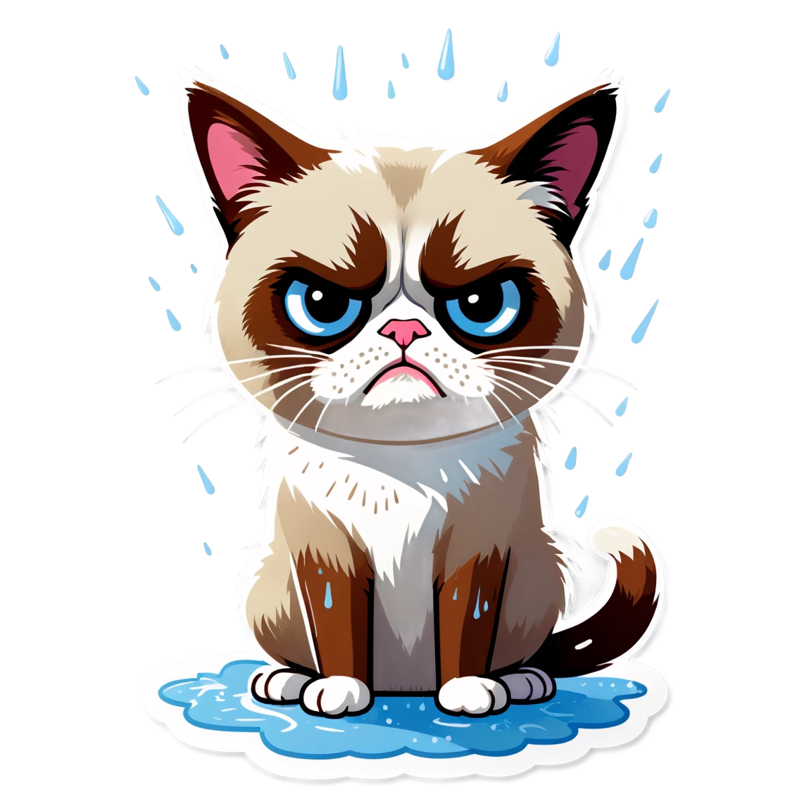 Cat out in the rain, persian cat sticker, angry cat sticker, grumpy cat sticker