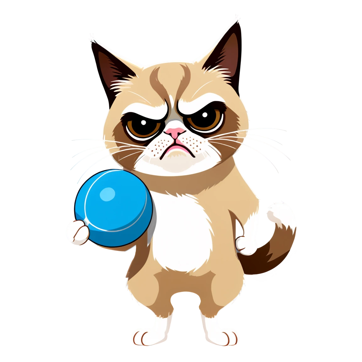 Cat with yarn ball, persian cat sticker, angry cat sticker, grumpy cat sticker