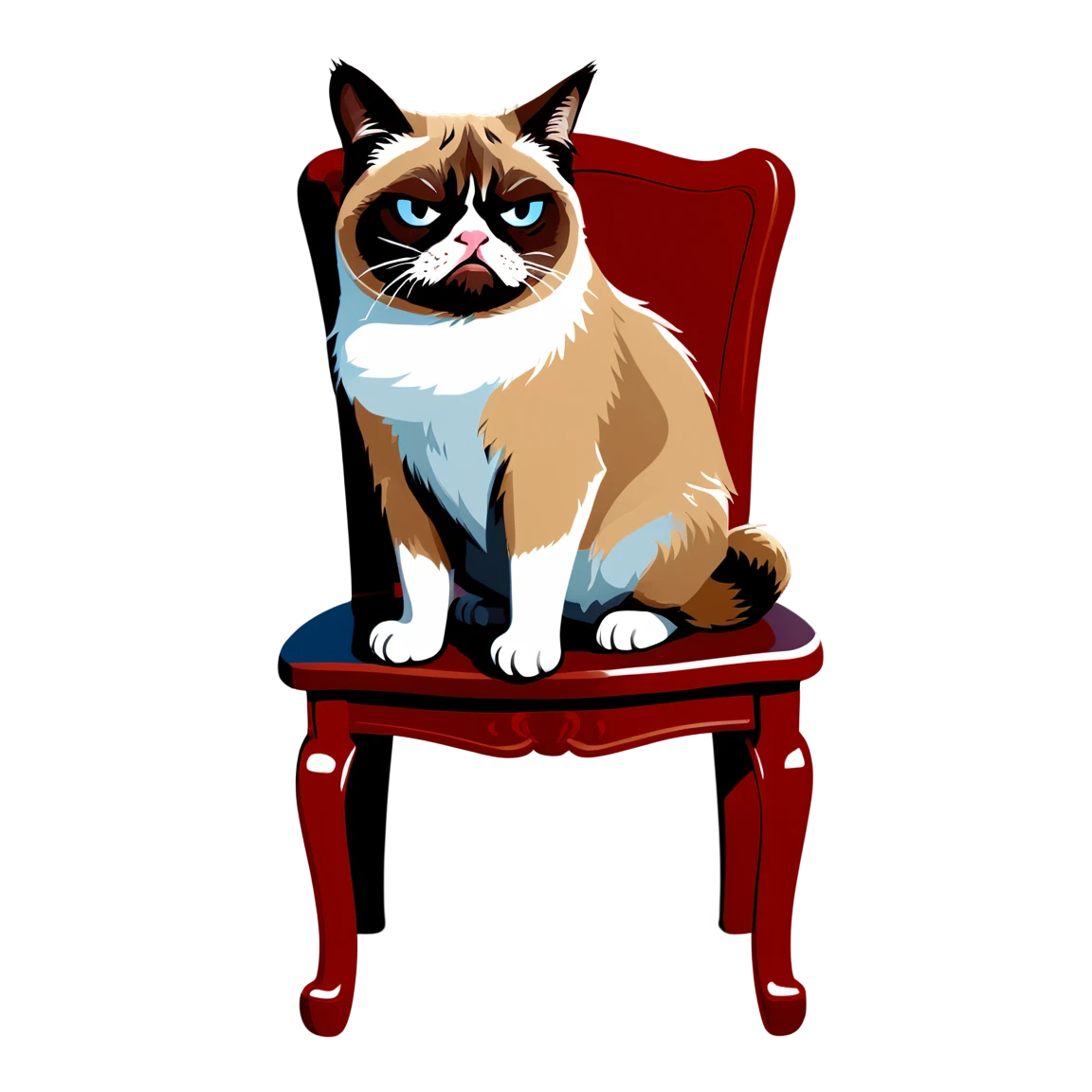 Cat in a chair, persian cat sticker, angry cat sticker, grumpy cat sticker