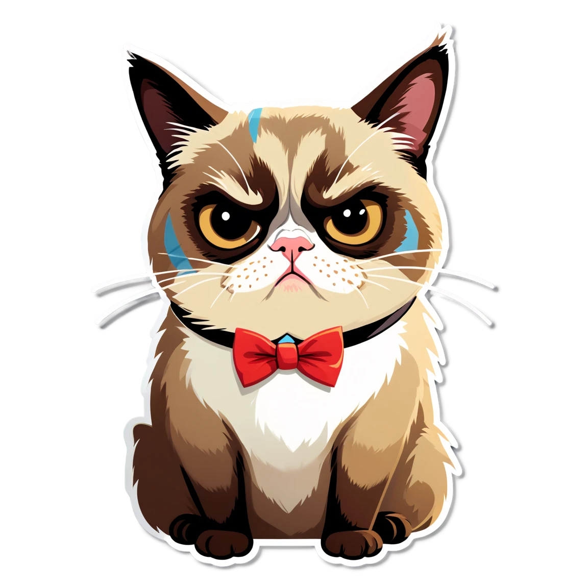 Cat with a red ribbon, persian cat sticker, angry cat sticker, grumpy cat sticker