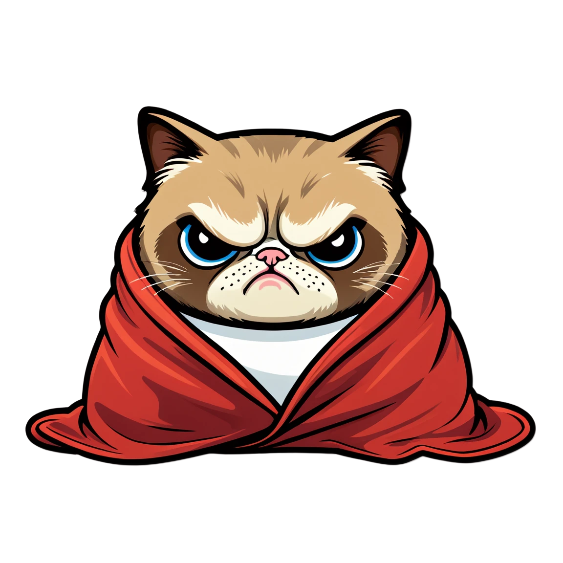 Cat with a red cover, persian cat sticker, angry cat sticker, grumpy cat sticker